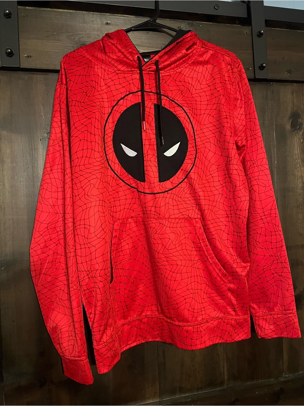 Marvel Deadpool Crewneck Pullover Hoodie in Red and Black